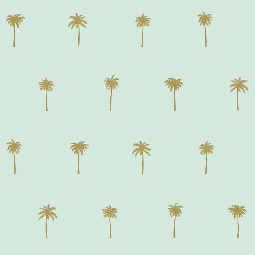 Non-woven green wallpaper with golden palm trees 139159, Paradise, Esta Home
