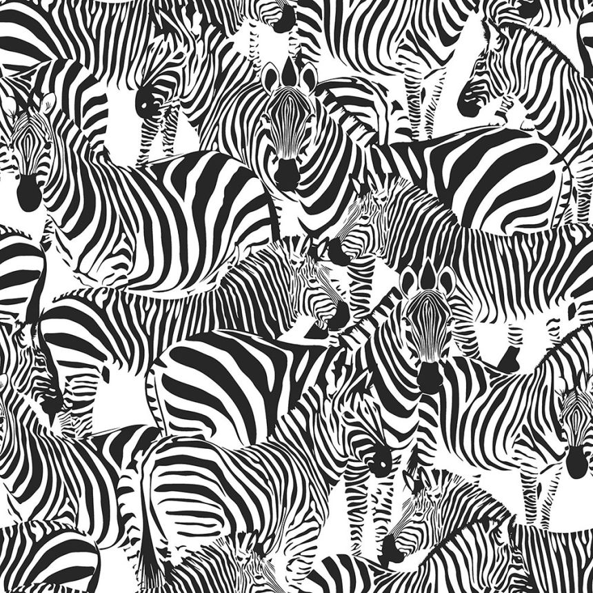Non-woven black and white wallpaper with zebras 139155, Paradise, Esta Home