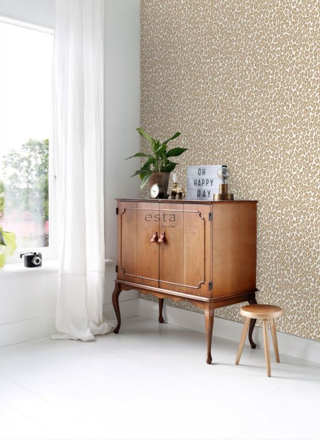 Non-woven beige wallpaper - imitation leopard skin 139151, Paradise, Esta Home