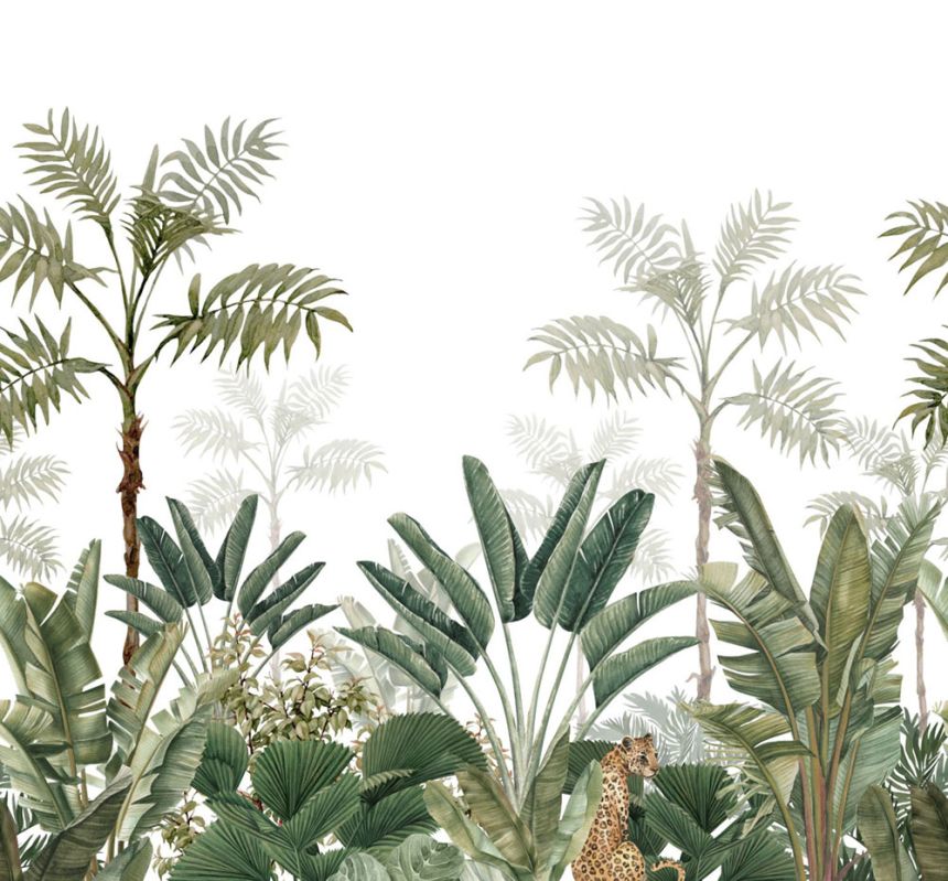 Non-woven wall mural - jungle, palm trees, tropical leaves, leopard 158951, 300x279cm, Paradise, Esta