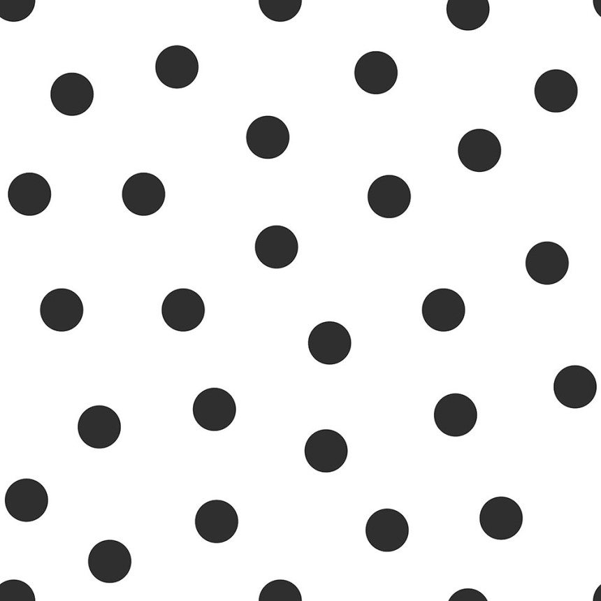 White non-woven wallpaper with black dots 347675, Precious, Origin