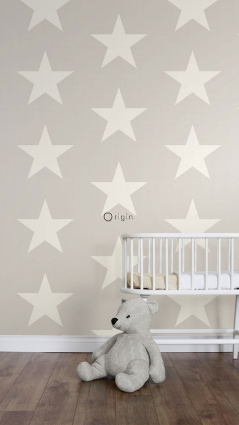 Gray-beige metallic non-woven wallpaper with stars 346826, Precious, Origin