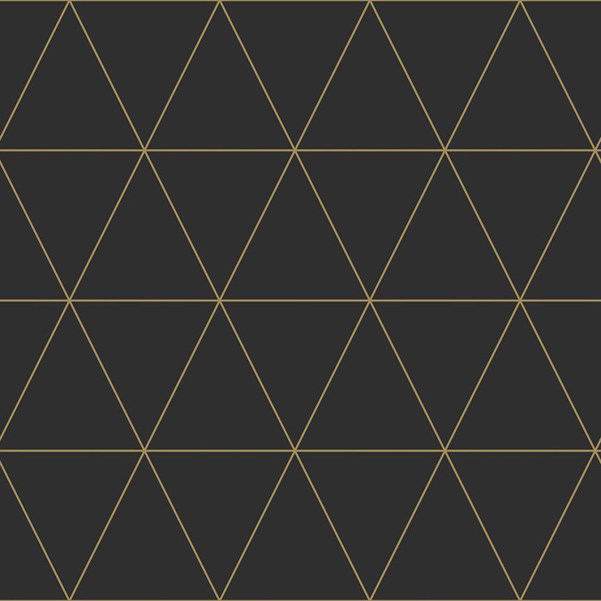 Blac geometric pattern wallpaper, golden outlines of triangles 347684, City Chic, Precious, Origin