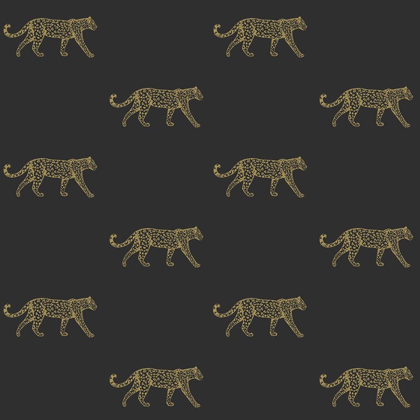 Black non-woven wallpaper with golden leopards 347686, City Chic, Precious, Origin