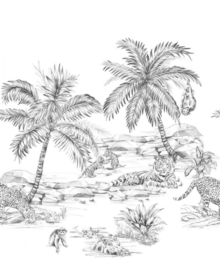 Non-woven wall mural - animals, palm trees, safari 357223, 250x279cm, Precious, Origin