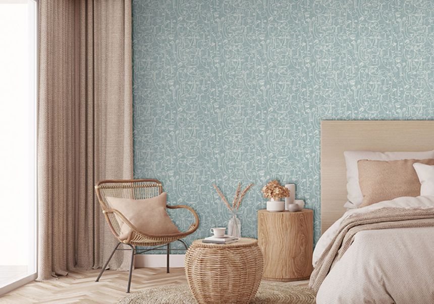 Non-woven graphic turquoise wallpaper - faces M41204, Arty, Ugépa