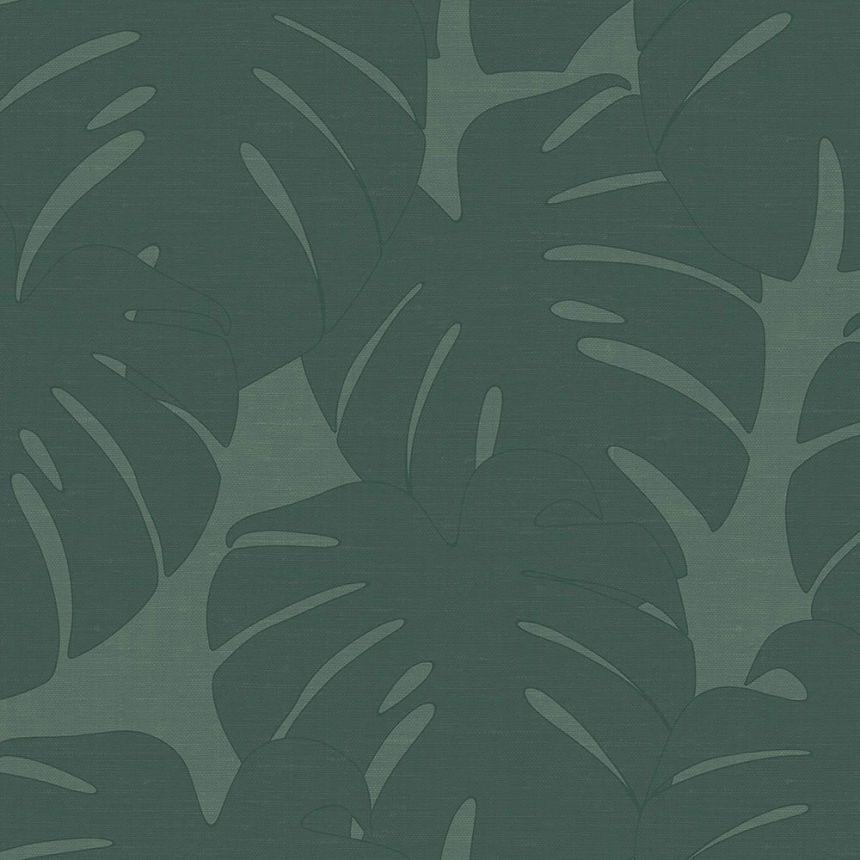 Non-woven green wallpaper - monstera leaves - fabric texture 347763, Natural Fabrics, Origin