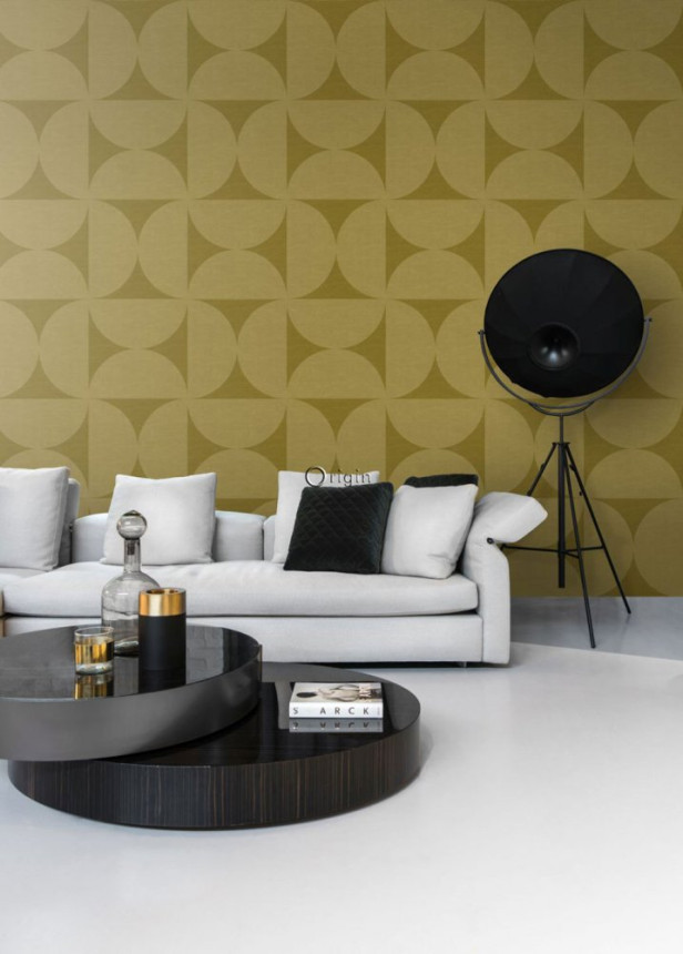 Non-woven ocher geometric pattern wallpaper - hemisphere 357226, Natural Fabrics, Origin