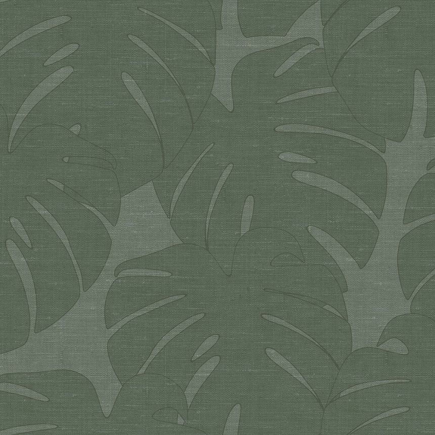 Non-woven green wallpaper - monstera leaves - fabric texture 347762, Natural Fabrics, Origin