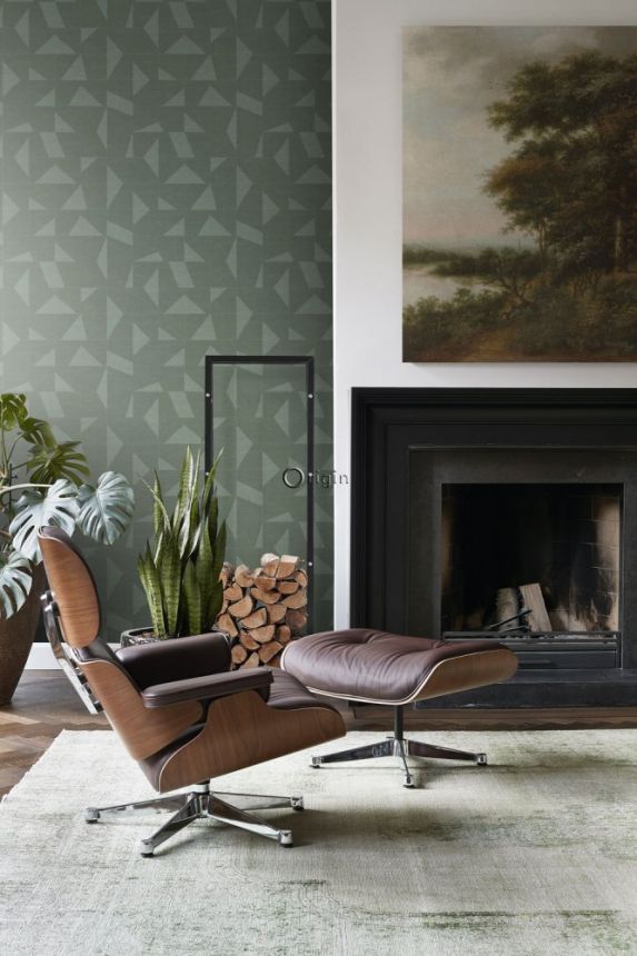 Non-woven green geometric pattern wallpaper with fabric texture 347755, Natural Fabrics, Origin