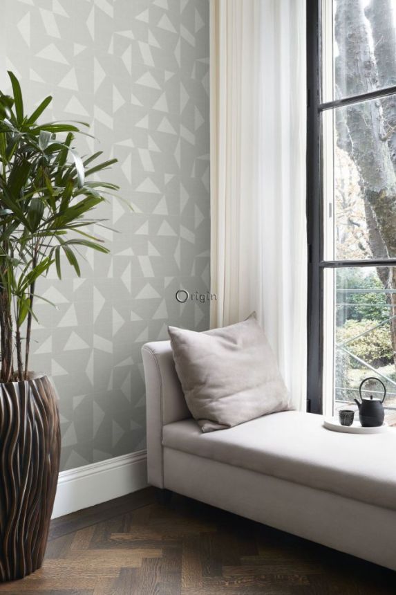 Non-woven gray geometric pattern wallpaper with fabric texture 347754, Natural Fabrics, Origin