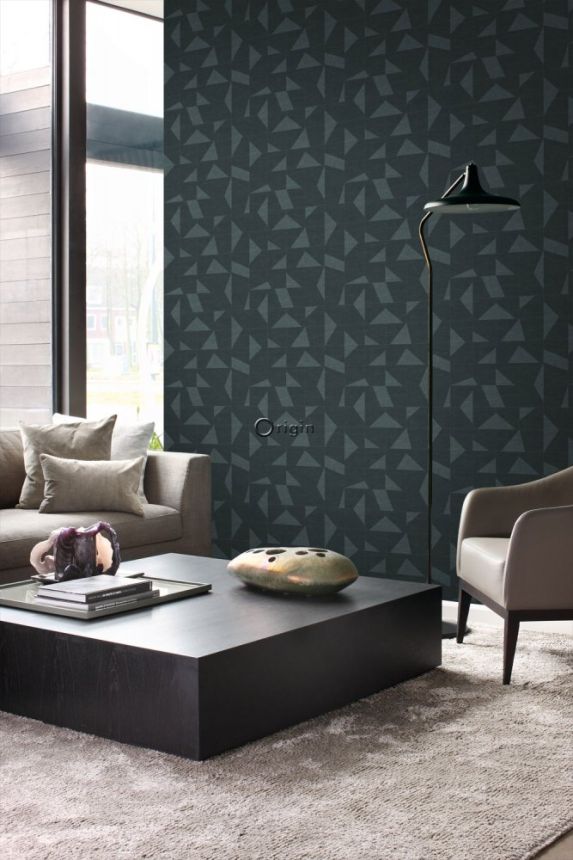 Non-woven blue geometric pattern wallpaper with fabric texture 347756, Natural Fabrics, Origin