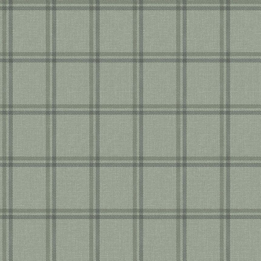 Non-woven wallpaper imitation of green fabric, English checkered 347623, Natural Fabrics, Origin