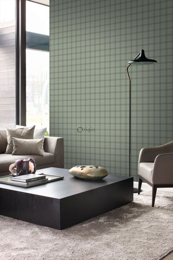 Non-woven wallpaper imitation of green fabric, English checkered 347623, Natural Fabrics, Origin
