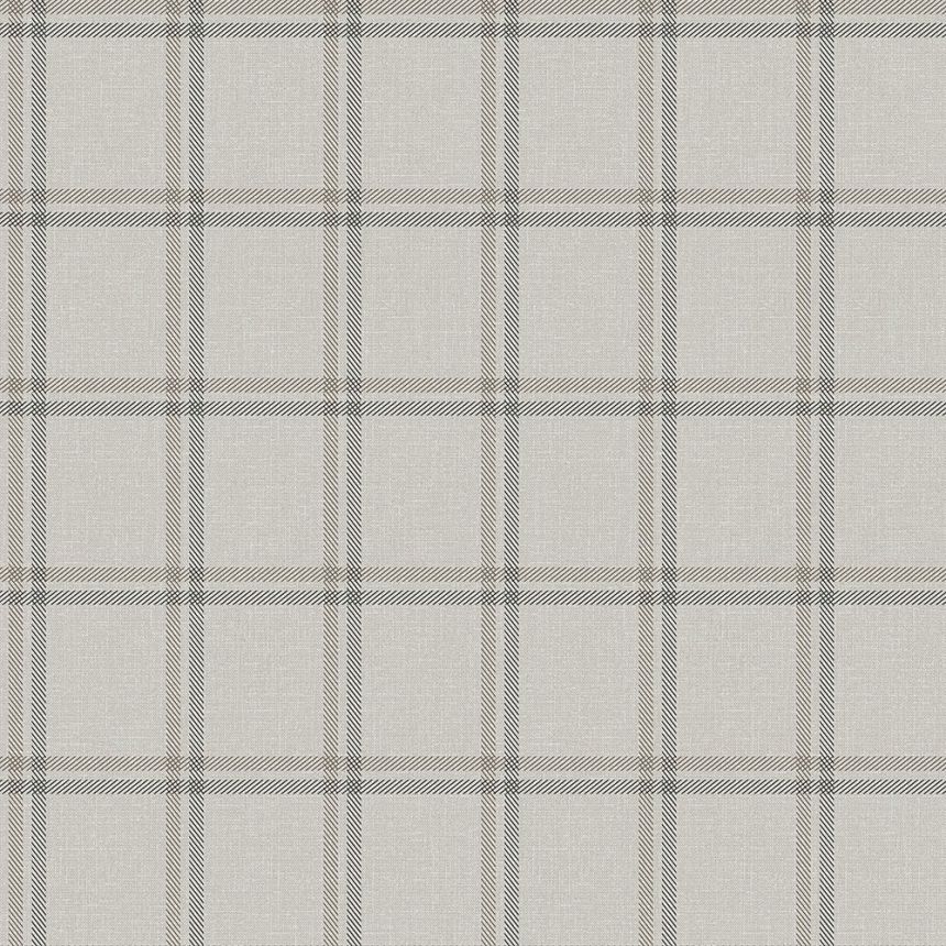 Non-woven wallpaper imitation fabric, gray-beige checkered 347620, Natural Fabrics, Origin