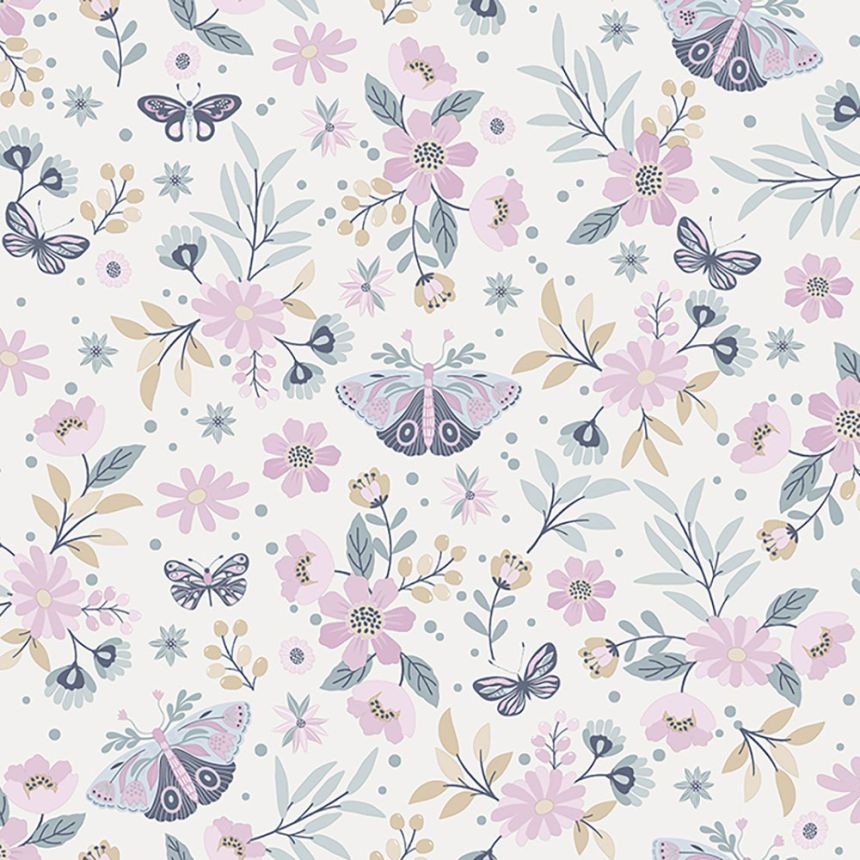 Non-woven floral wallpaper with butterflies M58103, My Kingdom, Ugépa