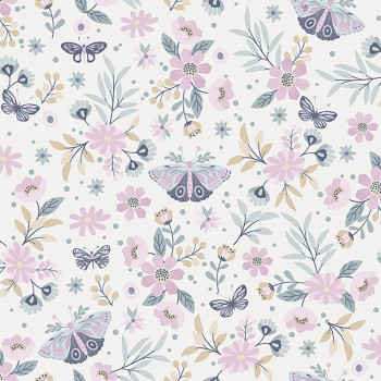 Non-woven floral wallpaper with butterflies M58103, My Kingdom, Ugépa