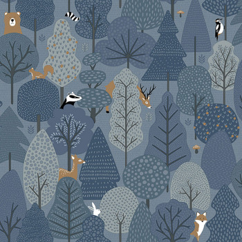 Non-woven blue children's wallpaper - animals in the forest M51601, My Kingdom, Ugépa