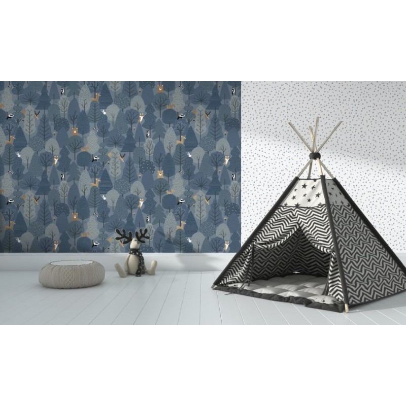 Non-woven blue children's wallpaper - animals in the forest M51601, My Kingdom, Ugépa
