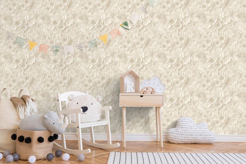 Non-woven floral beige wallpaper with 3D effect M44607, My Kingdom, Ugépa
