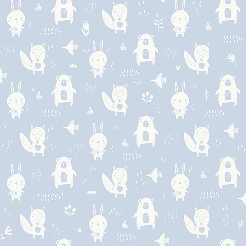 Non-woven blue wallpaper for the youngest children Forest animals L91311, My Kingdom, Ugépa