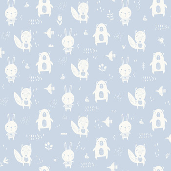 Non-woven blue wallpaper for the youngest children Forest animals L91311, My Kingdom, Ugépa