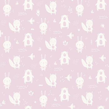 Non-woven pink wallpaper for the youngest children Forest animals L91303, My Kingdom, Ugépa