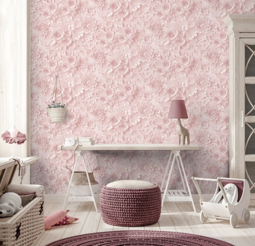 Non-woven floral pink wallpaper with 3D effect M44603, My Kingdom, Ugépa