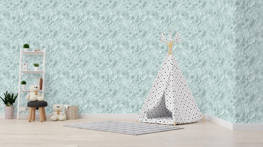 Non-woven floral green wallpaper with 3D effect M44604, My Kingdom, Ugépa