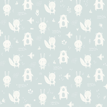 Non-woven menthol green wallpaper for the youngest children Forest animals L91304, My Kingdom, Ugépa