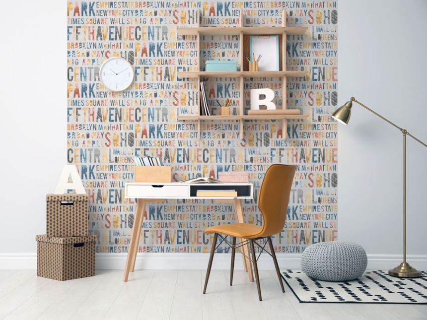Non-woven gray washable wallpaper with texts - M50819, Loft, Ugépa