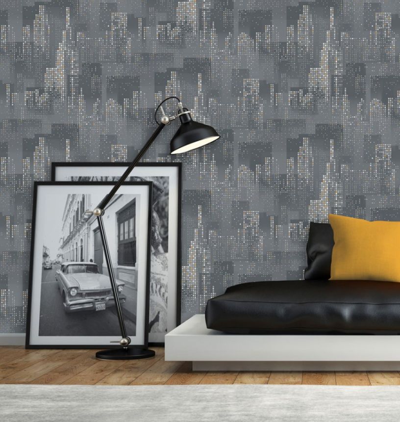 Non-woven graphic wallpaper with metallic elements - City - M46309, Loft, Ugépa