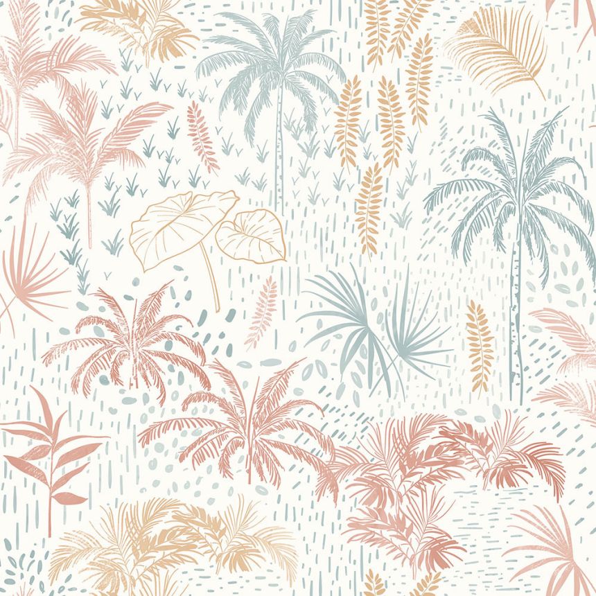 Non-woven wallpaper with palm trees, plants and leaves A83110, Arty, Ugépa