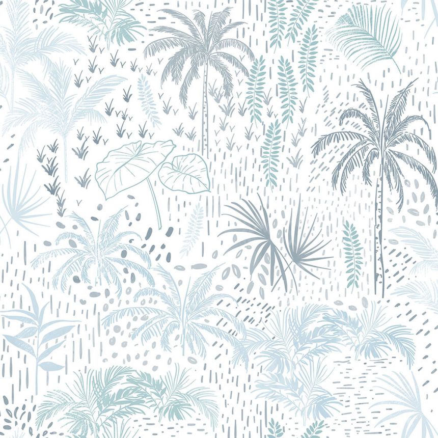 Non-woven wallpaper with palm trees, plants and leaves A83101, Arty, Ugépa