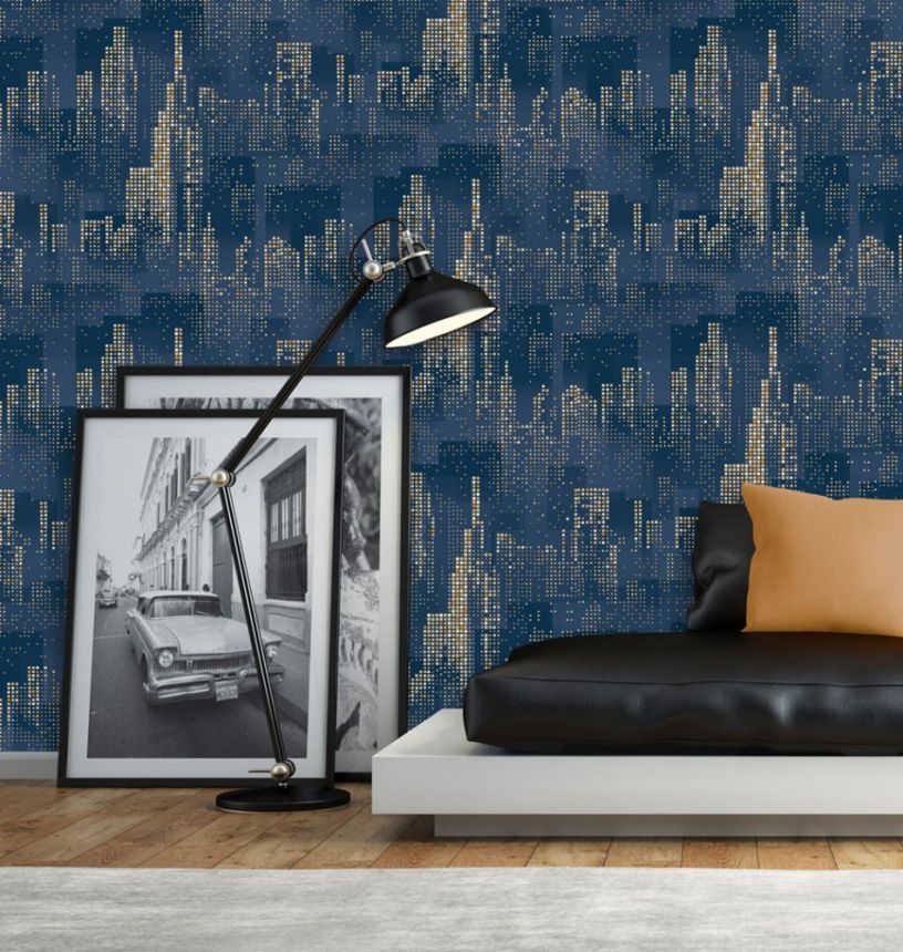 Non-woven graphic wallpaper with metallic elements - City - M46301, Loft, Ugépa