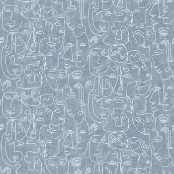 Non-woven graphic blue wallpaper - faces M41201, Arty, Ugépa