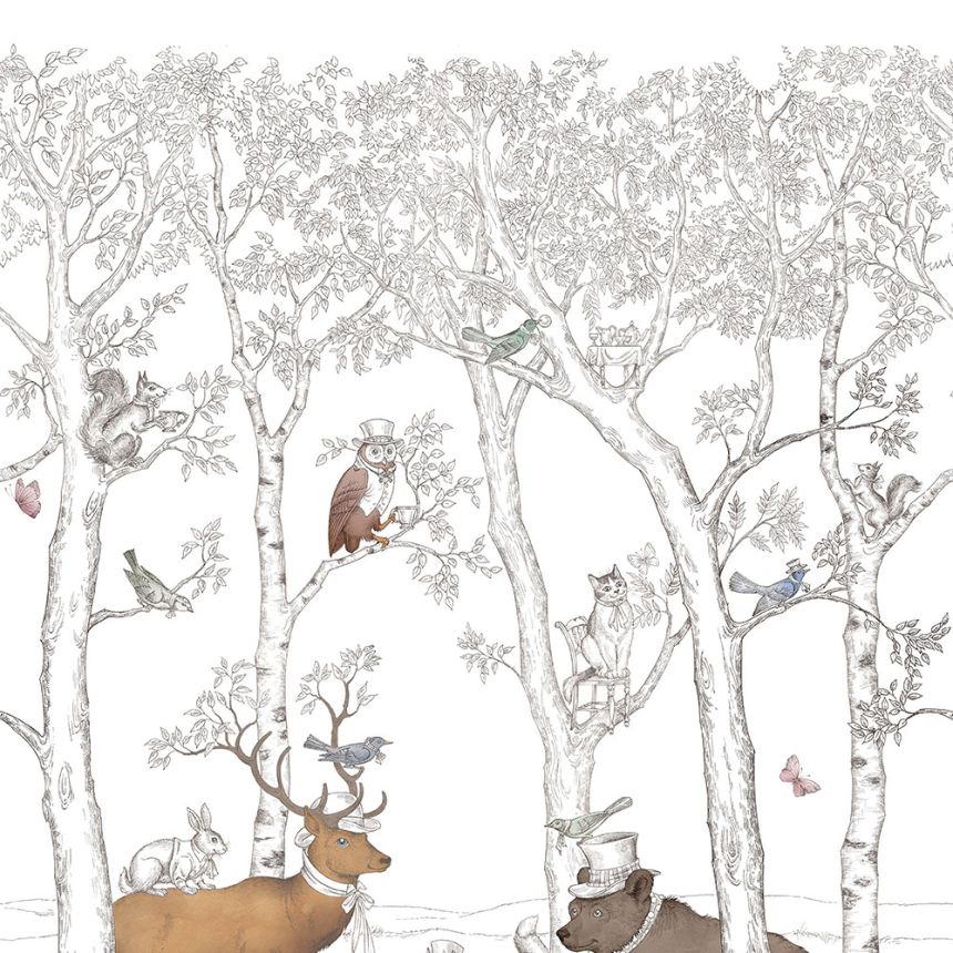 Non-woven children's wall mural, forest, forest animals JS6001, 212 x 280cm, Jack´N Rose 2024, Grandeco