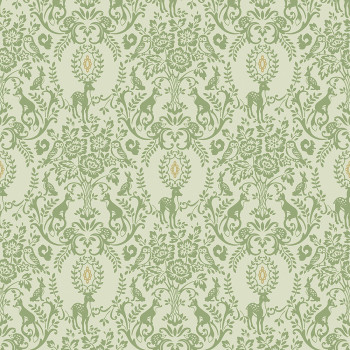 Green children's wallpaper - ornaments, flowers, forest animals JS3312, Jack´N Rose 2024 , Grandeco