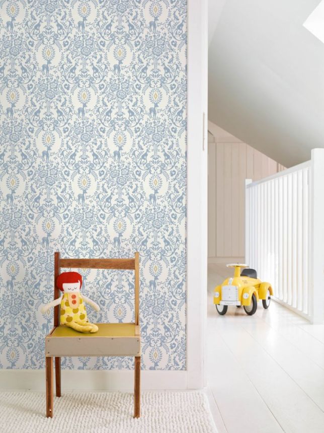 Blue children's wallpaper - ornaments, flowers, forest animals JS3304, Jack´N Rose 2024 , Grandeco