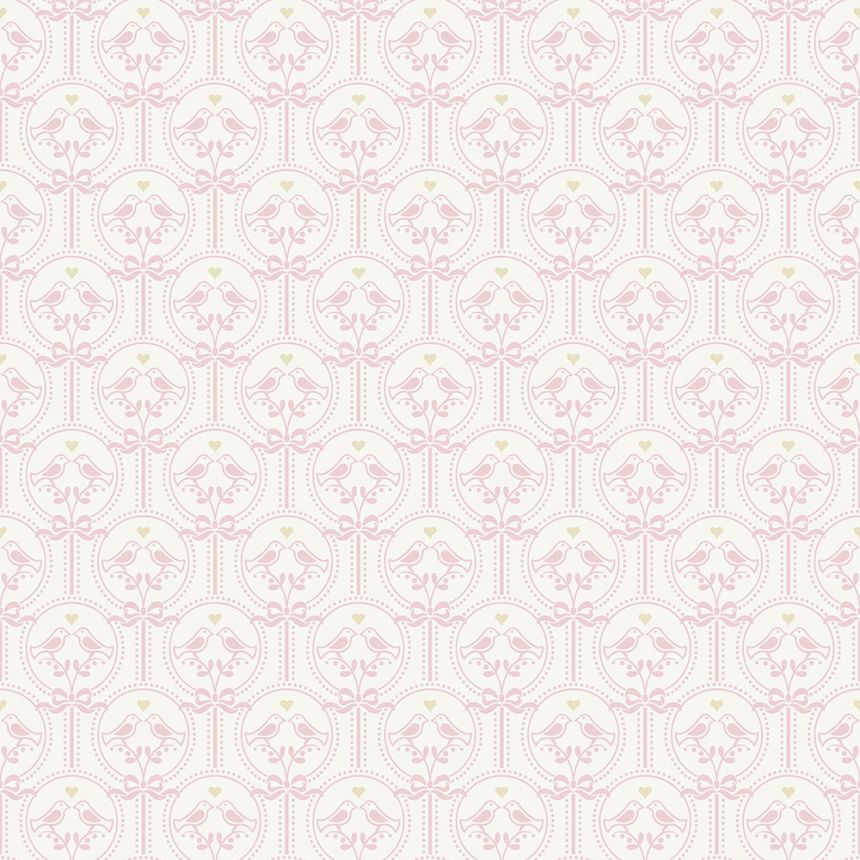 Pink non-woven children's wallpaper - birds, bows JS3205, Jack´N Rose 2024 , Grandeco