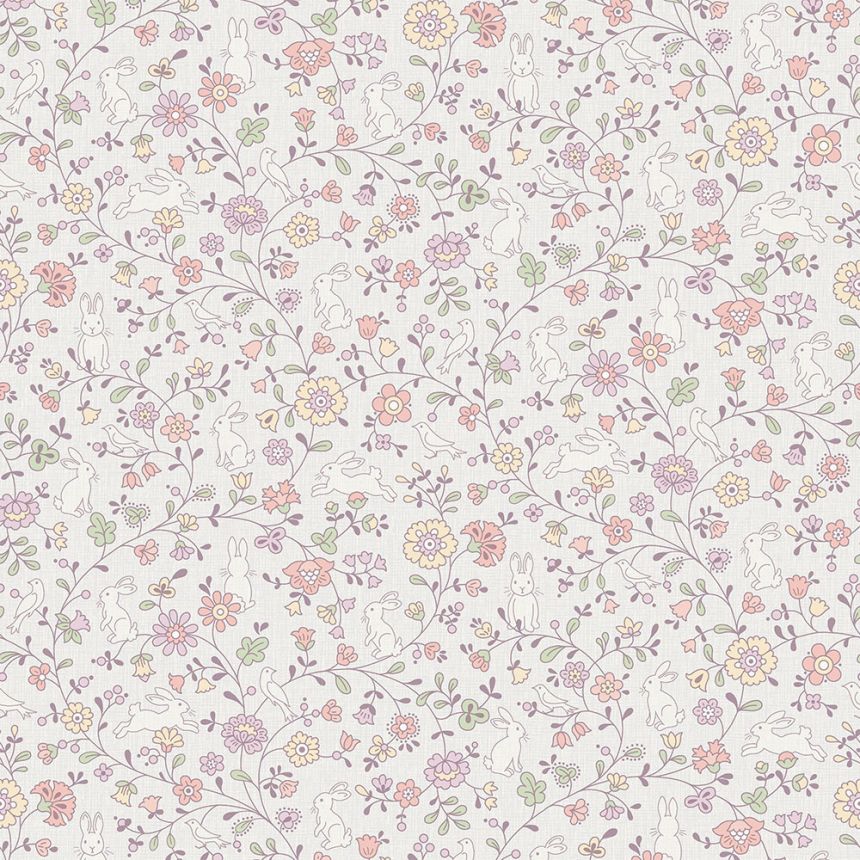 Cute non-woven children's wallpaper flowers, bunnies JS3101, Jack´N Rose 2024 , Grandeco