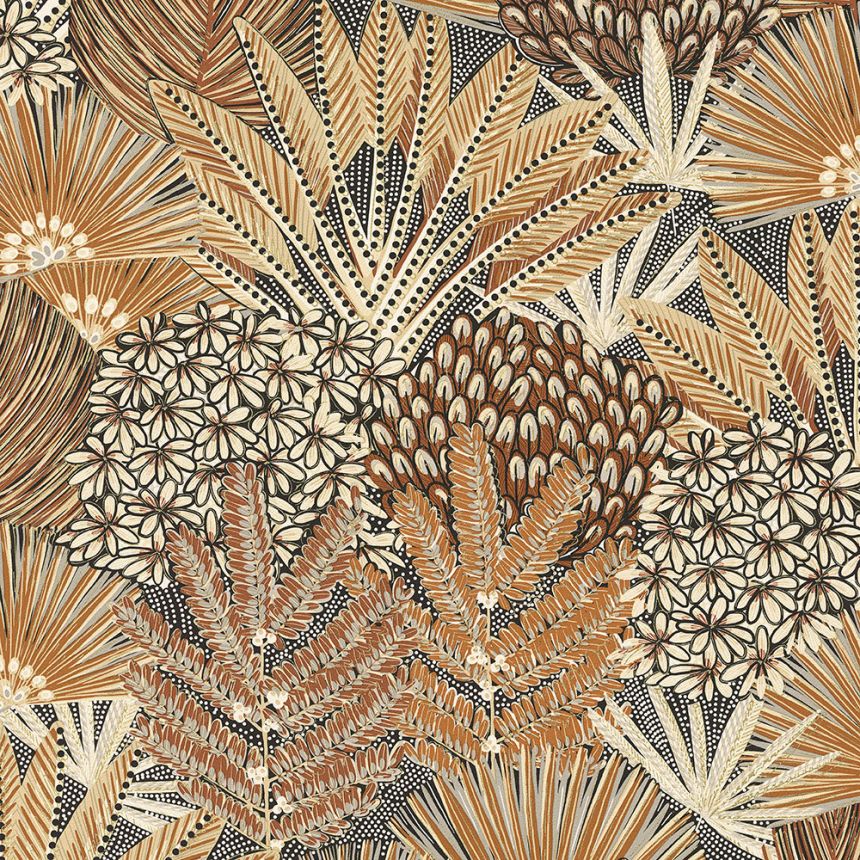 Non-woven wallpaper, leaves, flowers MU3305 Muse, Grandeco