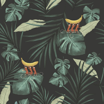 Non-woven wallpaper, leaves, monkeys 6502-3, Batabasta, ICH Wallcoverings
