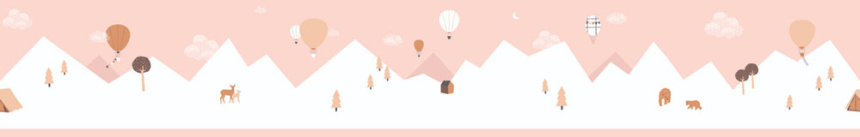 Pink children's self-adhesive border, mountains, balloons 7501-3, Noa, ICH Wallcoverings