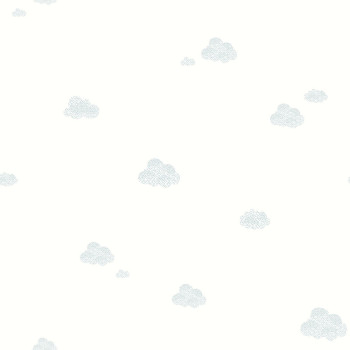 White children's wallpaper with green clouds 7006-1, Noa, ICH Wallcoverings