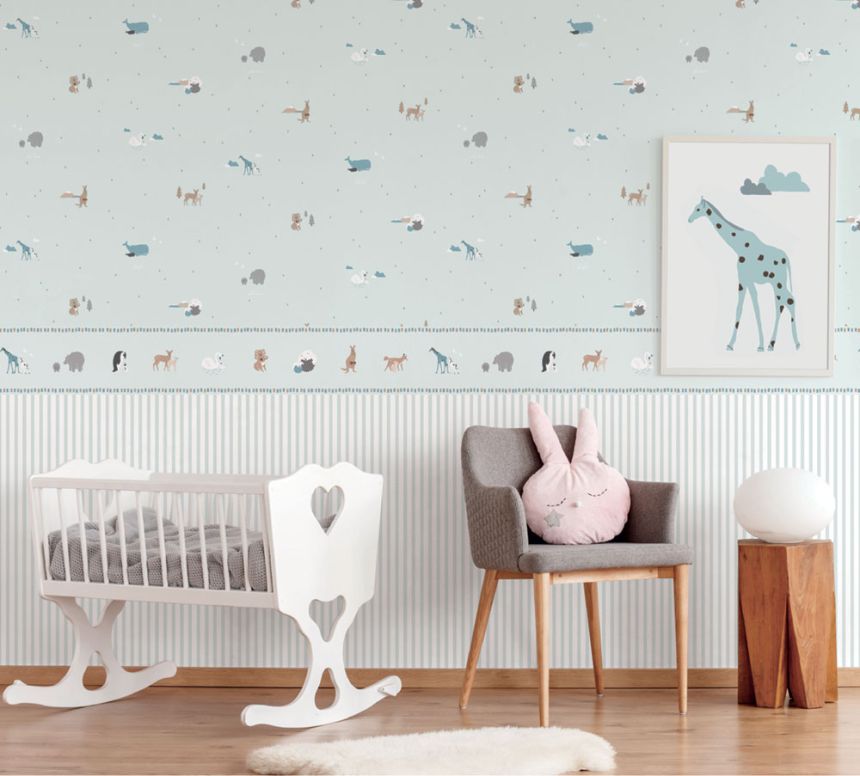 Blue children's wallpaper with animals 7004-1, Noa, ICH Wallcoverings