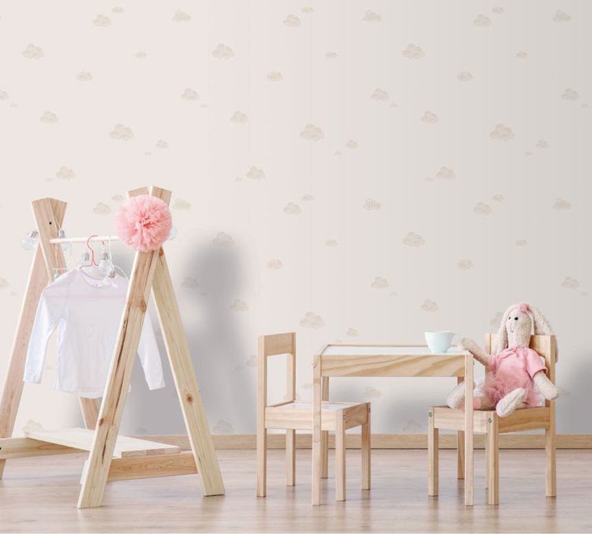 White children's wallpaper with pink clouds 7006-3, Noa, ICH Wallcoverings