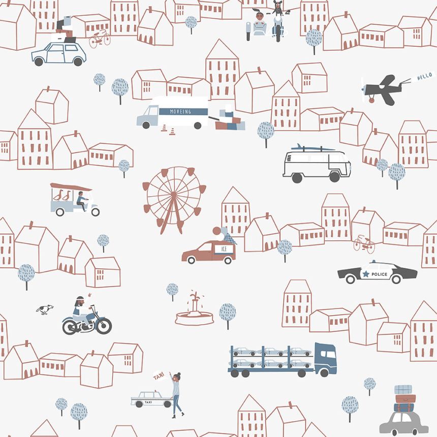 Children's wallpaper for boys, city, cars 7002-3, Noa, ICH Wallcoverings