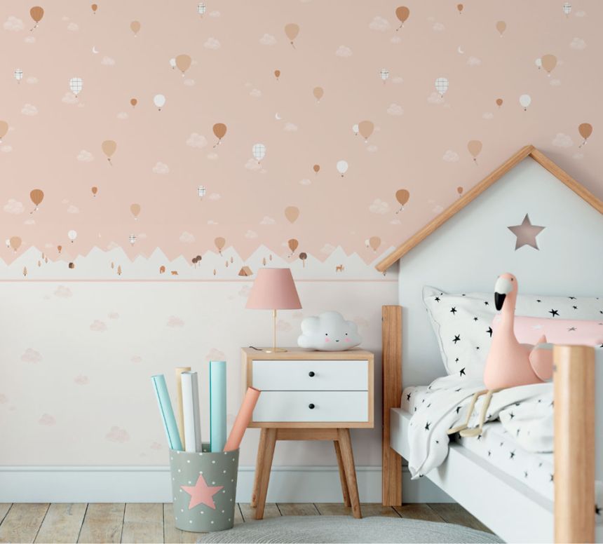 Pink children's wallpaper - clouds, balloons 7001-3, Noa, ICH Wallcoverings
