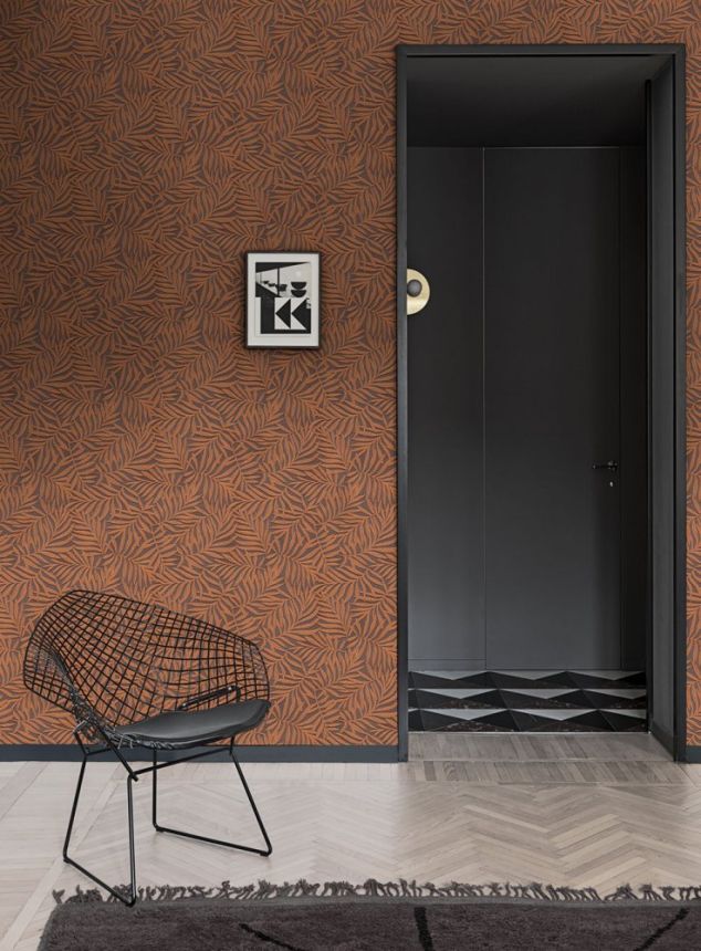 Brown non-woven wallpaper with leaves 31811, Textilia, Limonta